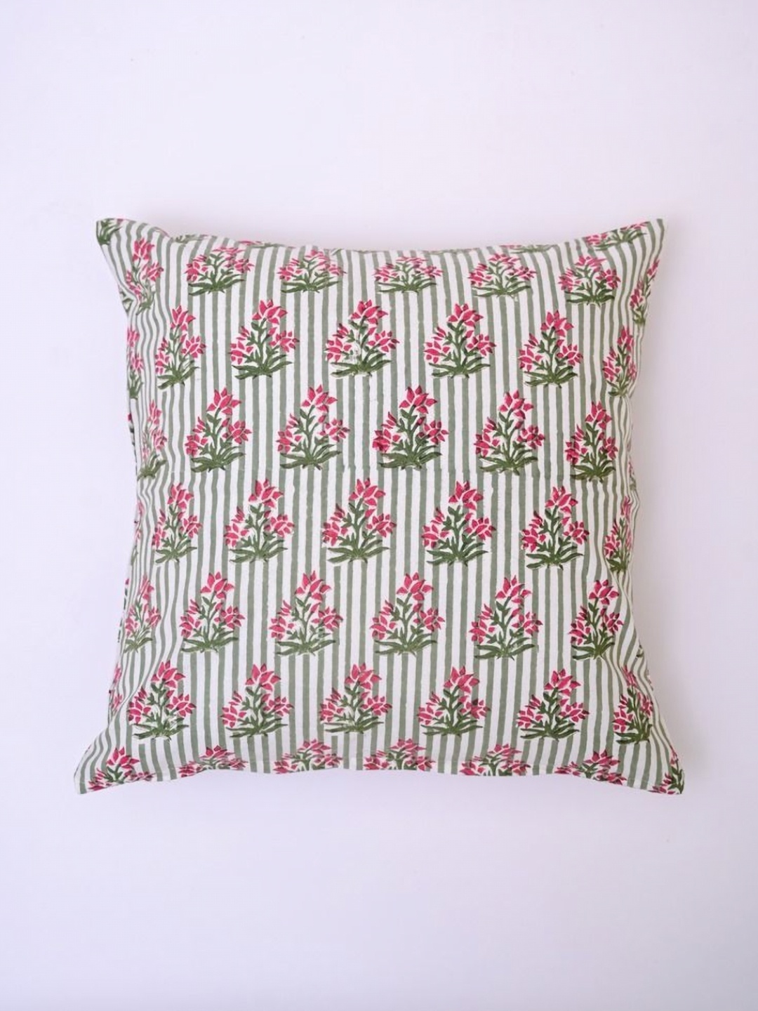 

Block N Style White & Green Floral Block Printed Cotton Square Cushion Covers