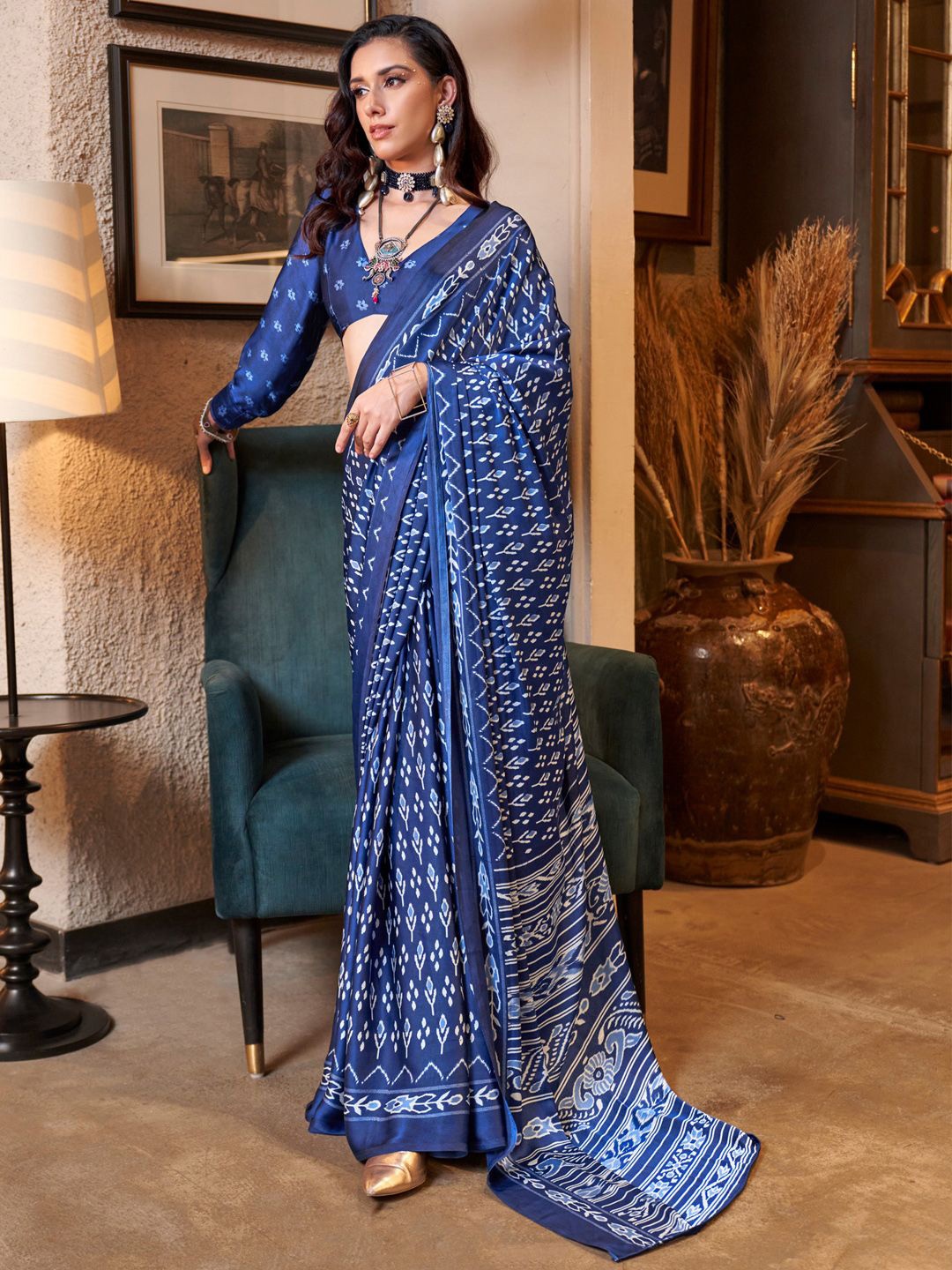 

Saree mall Ethnic Motifs Patola Sarees, Blue