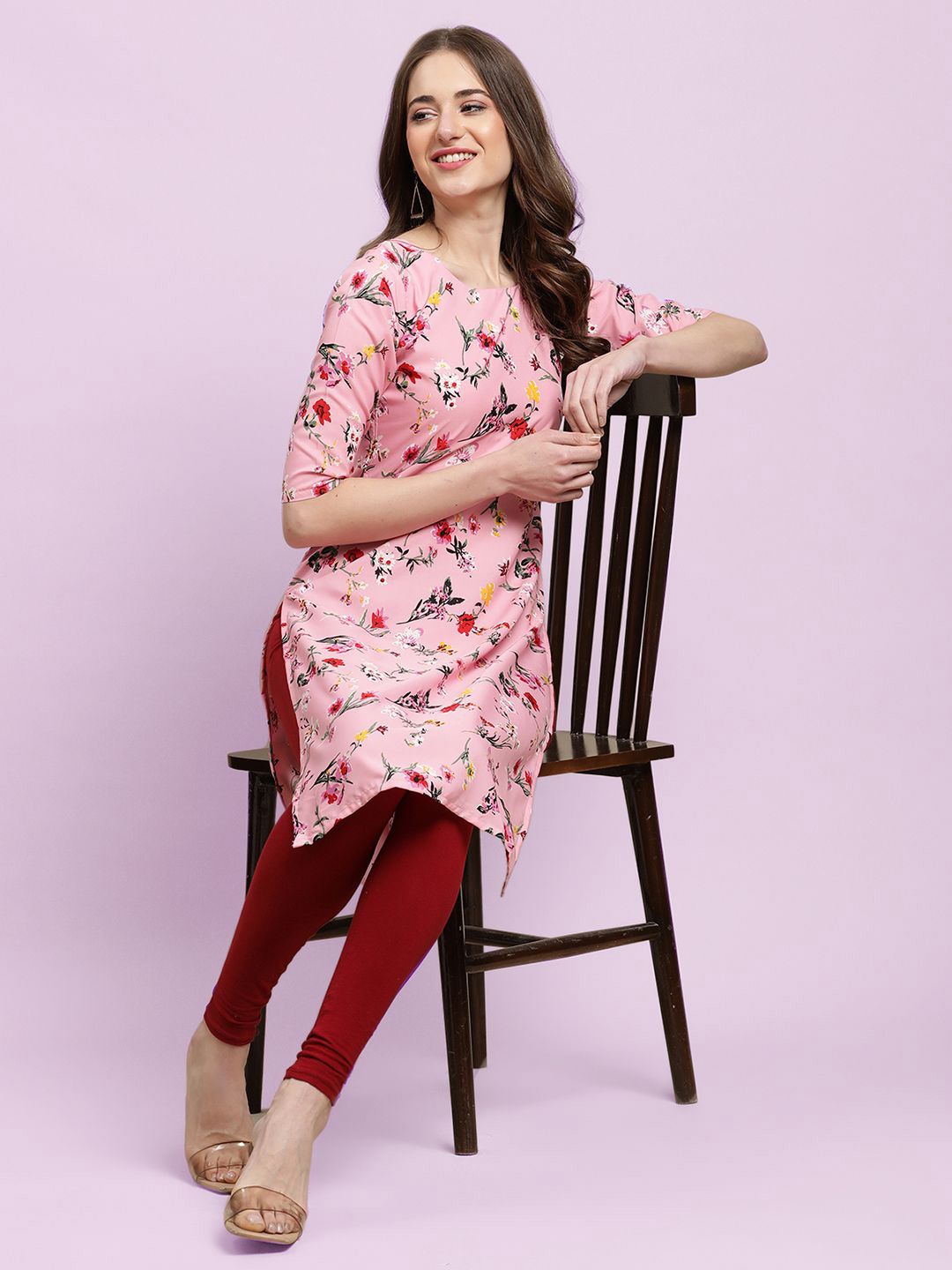

Moda Rapido Women Printed Straight Kurta, Pink