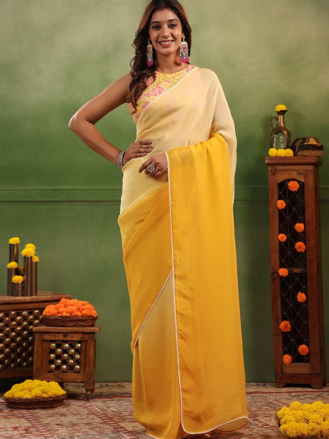 

Moora Ombre Dyed Organza Saree, Yellow