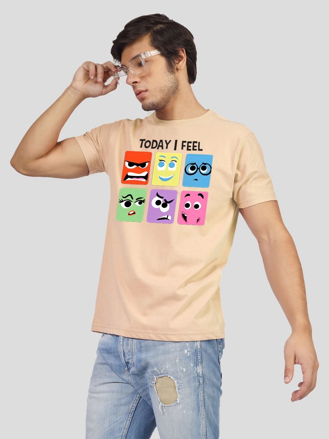 

Greylongg Men Graphic Printed Round Neck T-shirt, Beige