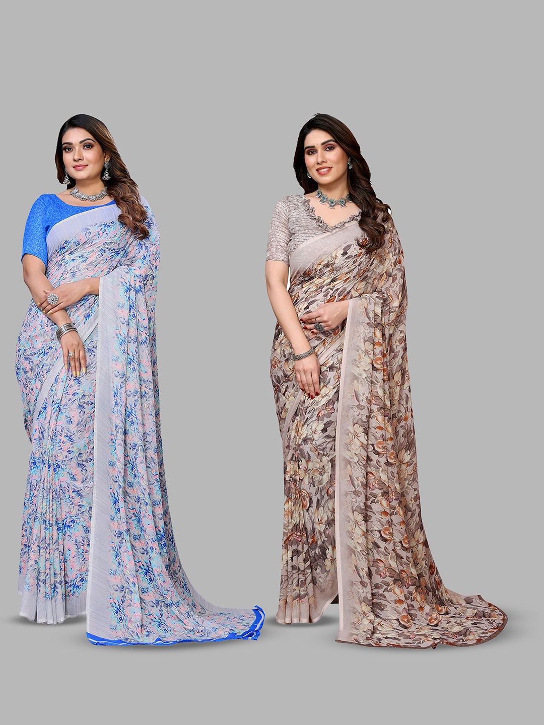 

Moda Rapido Floral Poly Georgette Saree, Blue