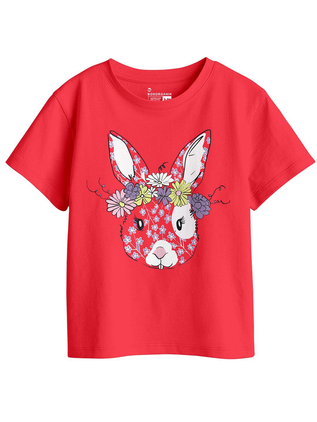 

BonOrganik Girls Printed Pure Cotton T-shirt, Red