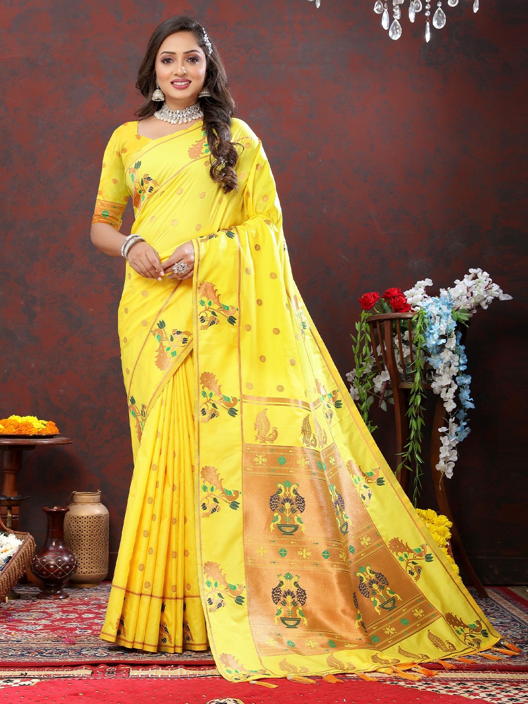 

LeeliPeeri Designer Woven Design Zari Paithani Saree, Yellow