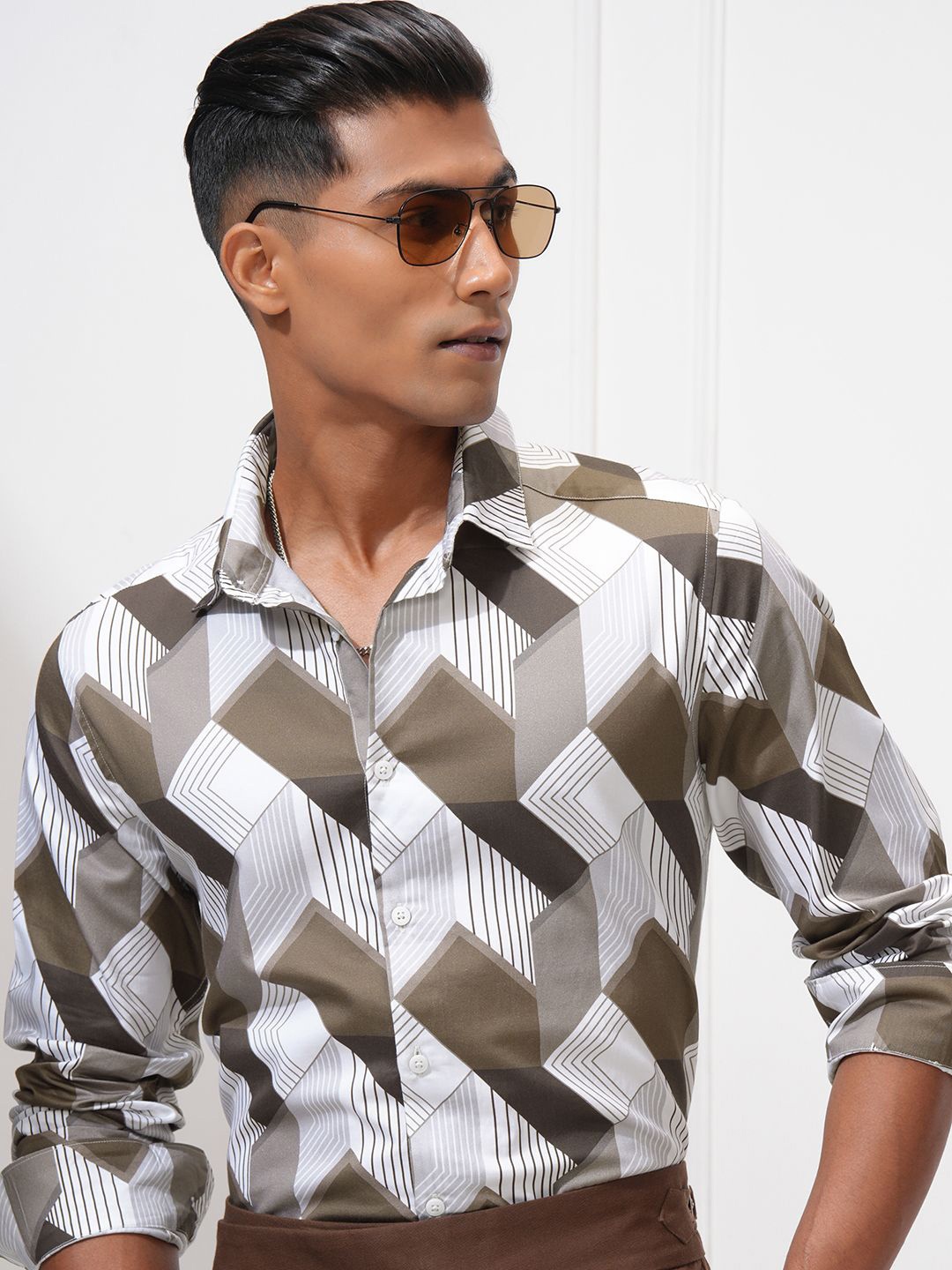 

Locomotive Men Premium Satin Printed Occasion Shirt, White