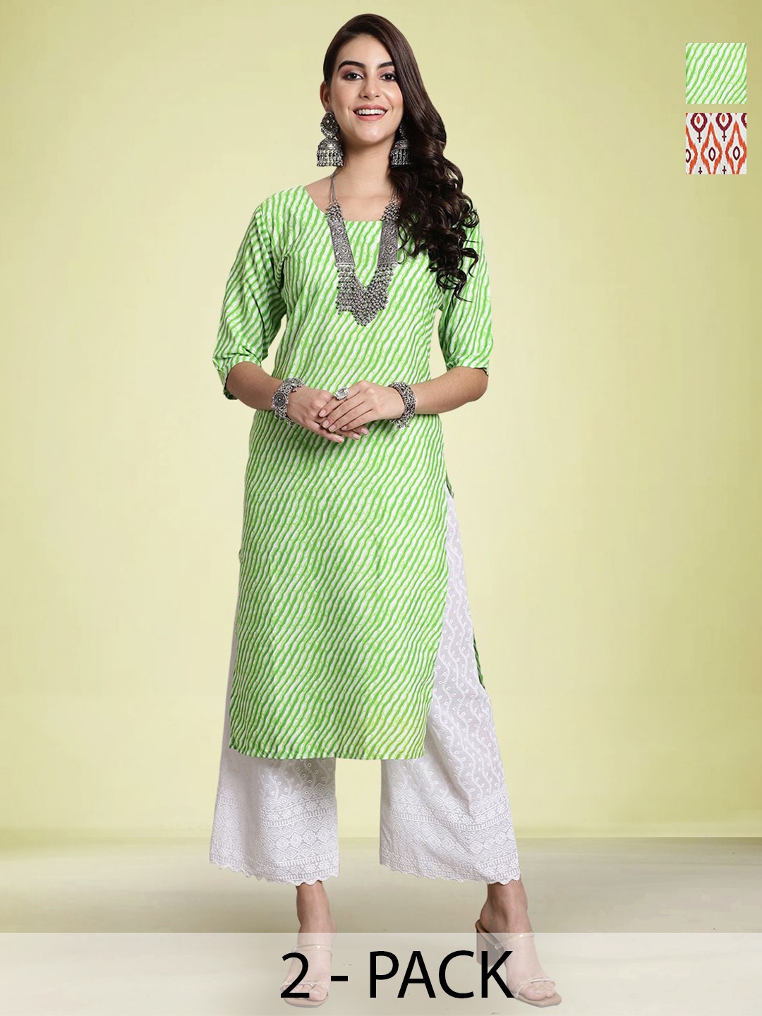 

Moda Rapido Pack Of 2 Printed Straight Kurtas, Green