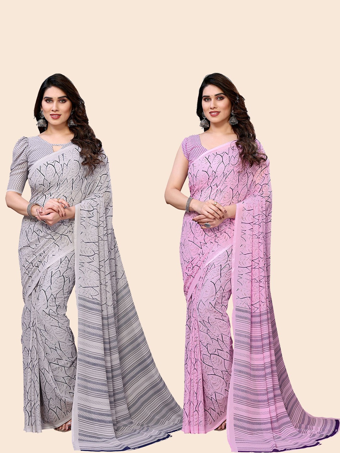 

Moda Rapido Floral Poly Georgette Saree, Pink