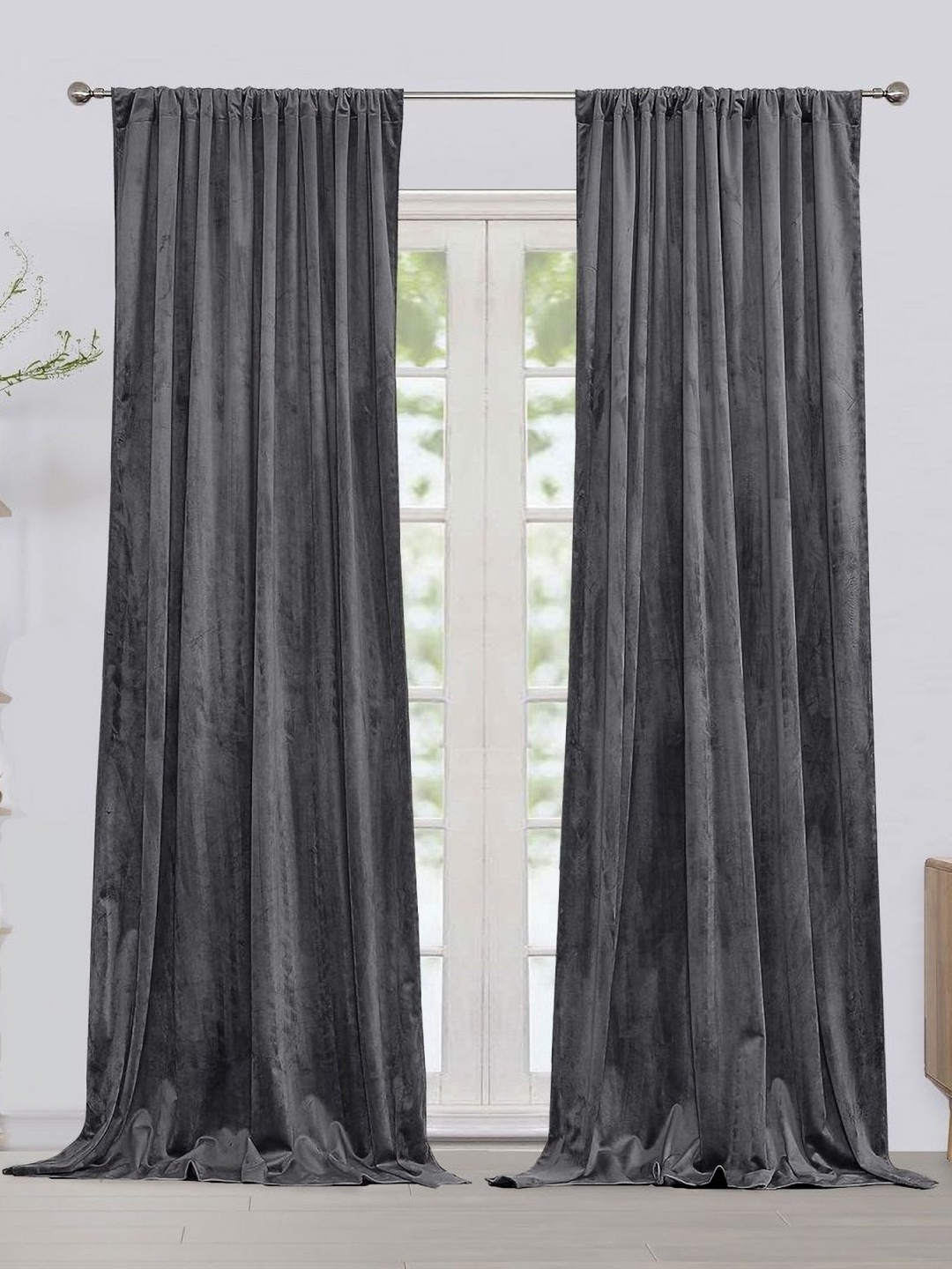 

HOMEMONDE Grey 2 Pieces Velvet Room Darkening Door Curtains