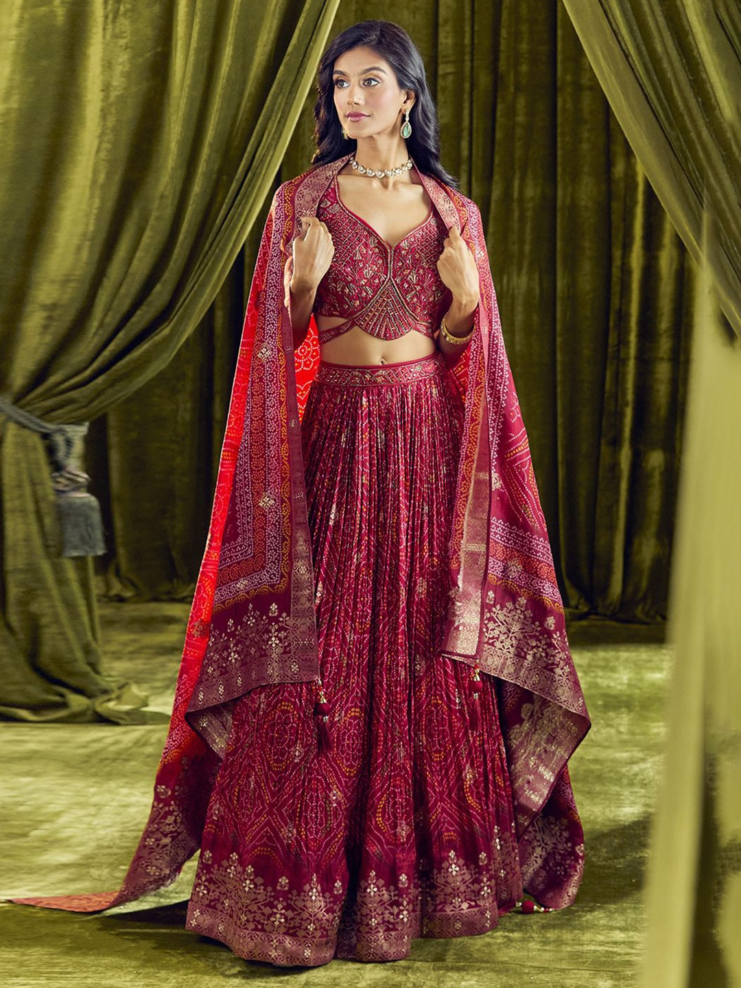 

Alaya Advani Embroidered Beads and Stones Ready to Wear Lehenga & Blouse With Dupatta, Red