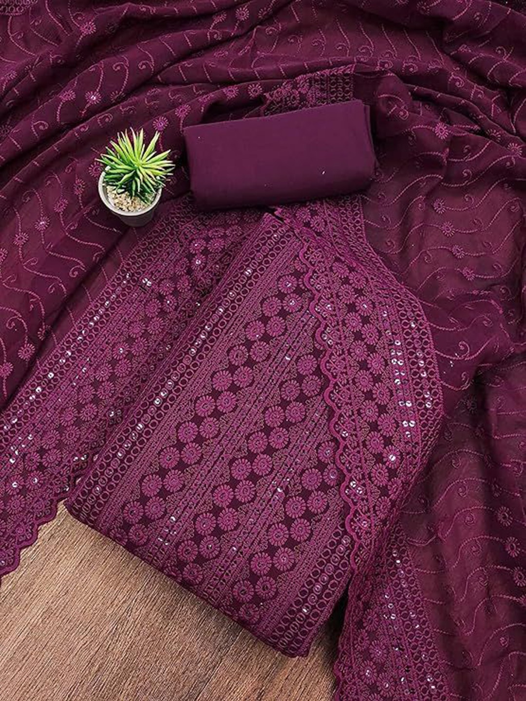 

SWARNGANGA TEX Embroidered Unstitched Dress Material, Purple