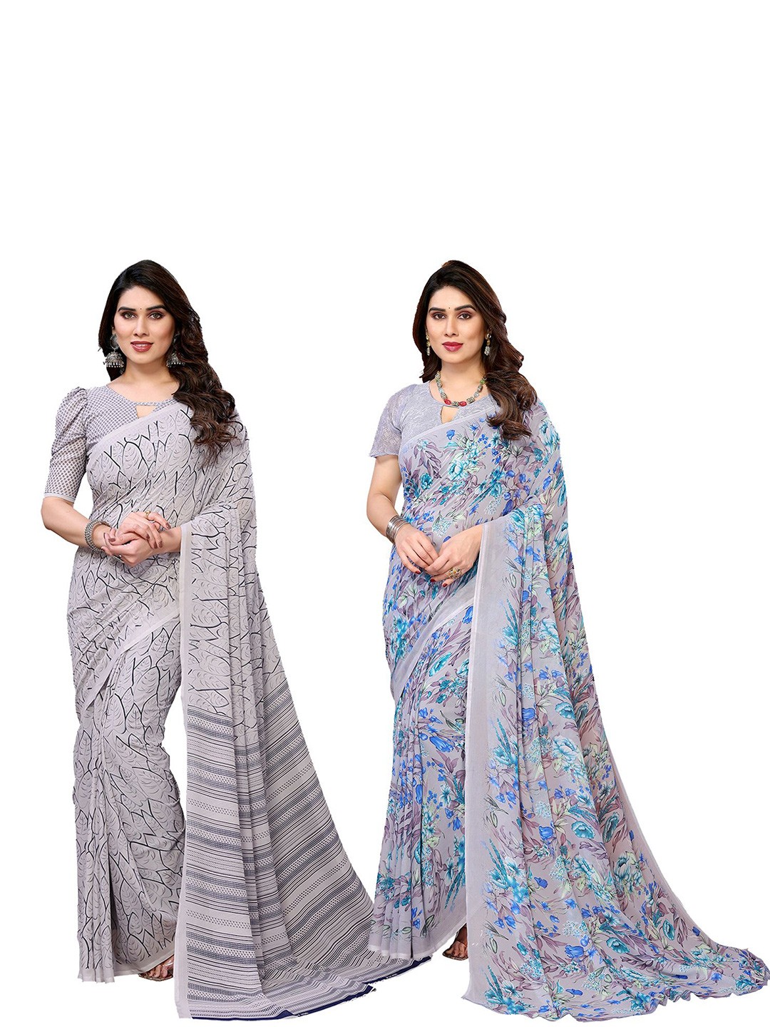 

Moda Rapido Floral Poly Georgette Saree, Blue