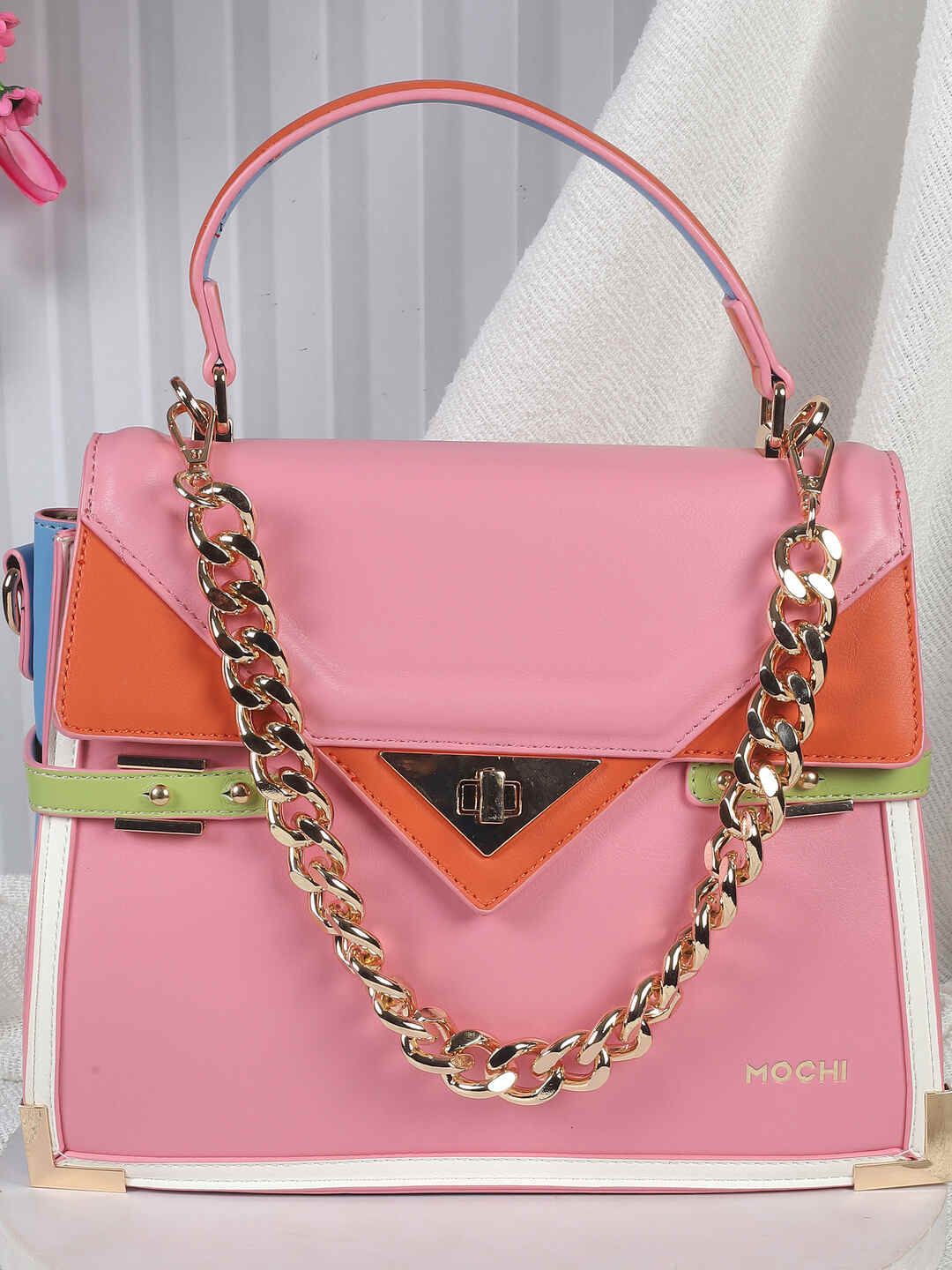 

Mochi Colourblocked PU Structured Sling Bag, Pink
