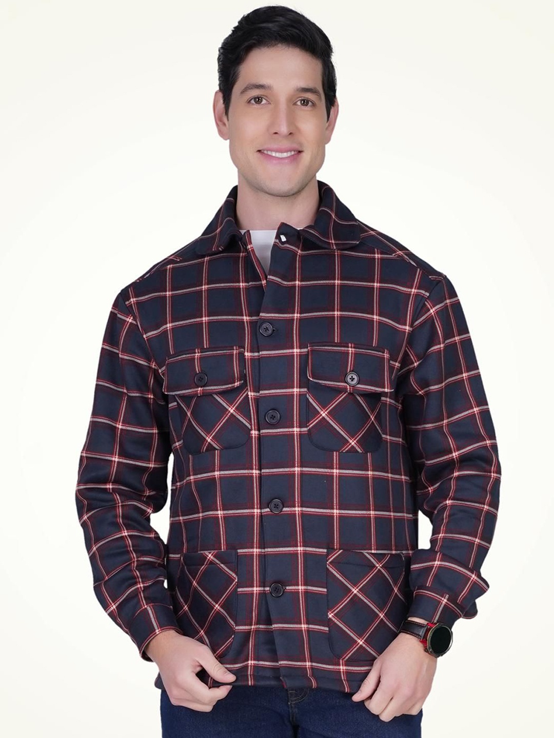 

RANJ Men Fleece Lightweight Open Front Jacket, Navy blue