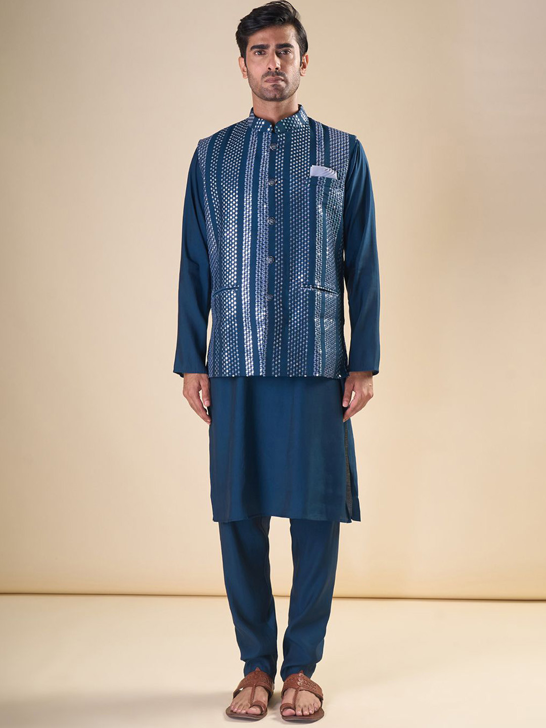 

Aryavir Malhotra Embellished Nehru Jackets, Blue