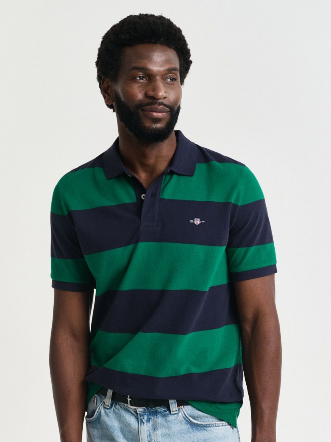 

GANT Men Striped Polo Collar Organic Cotton Applique T-shirt, Green