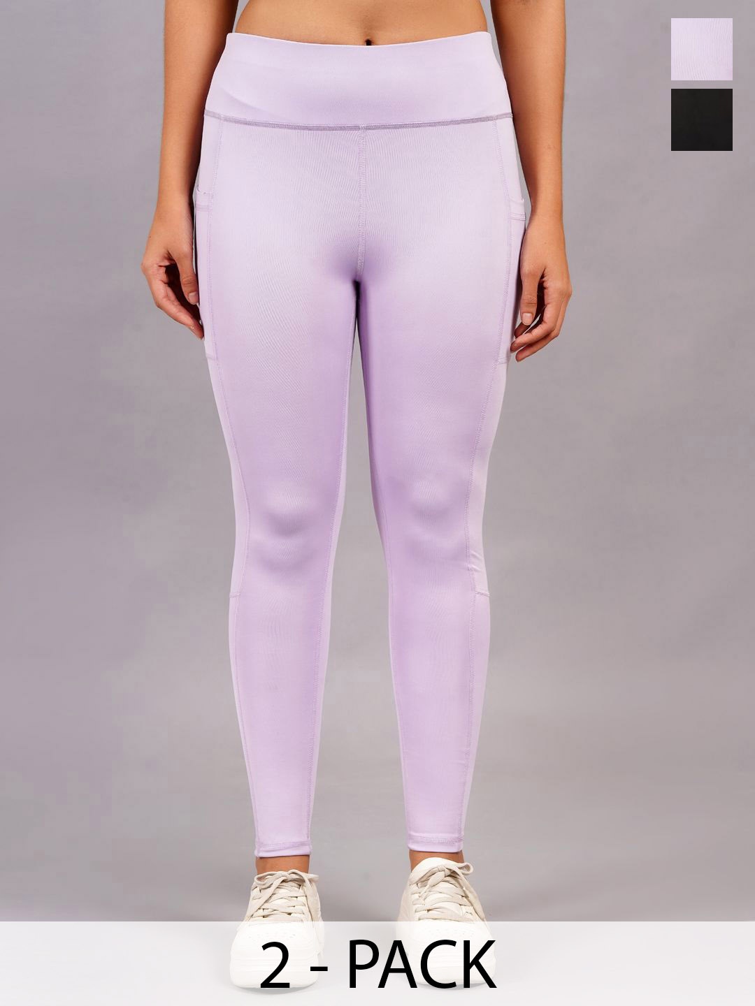 

NEVER LOSE Women Pack Of 2 High-Rise Ankle-Length Tights, Lavender