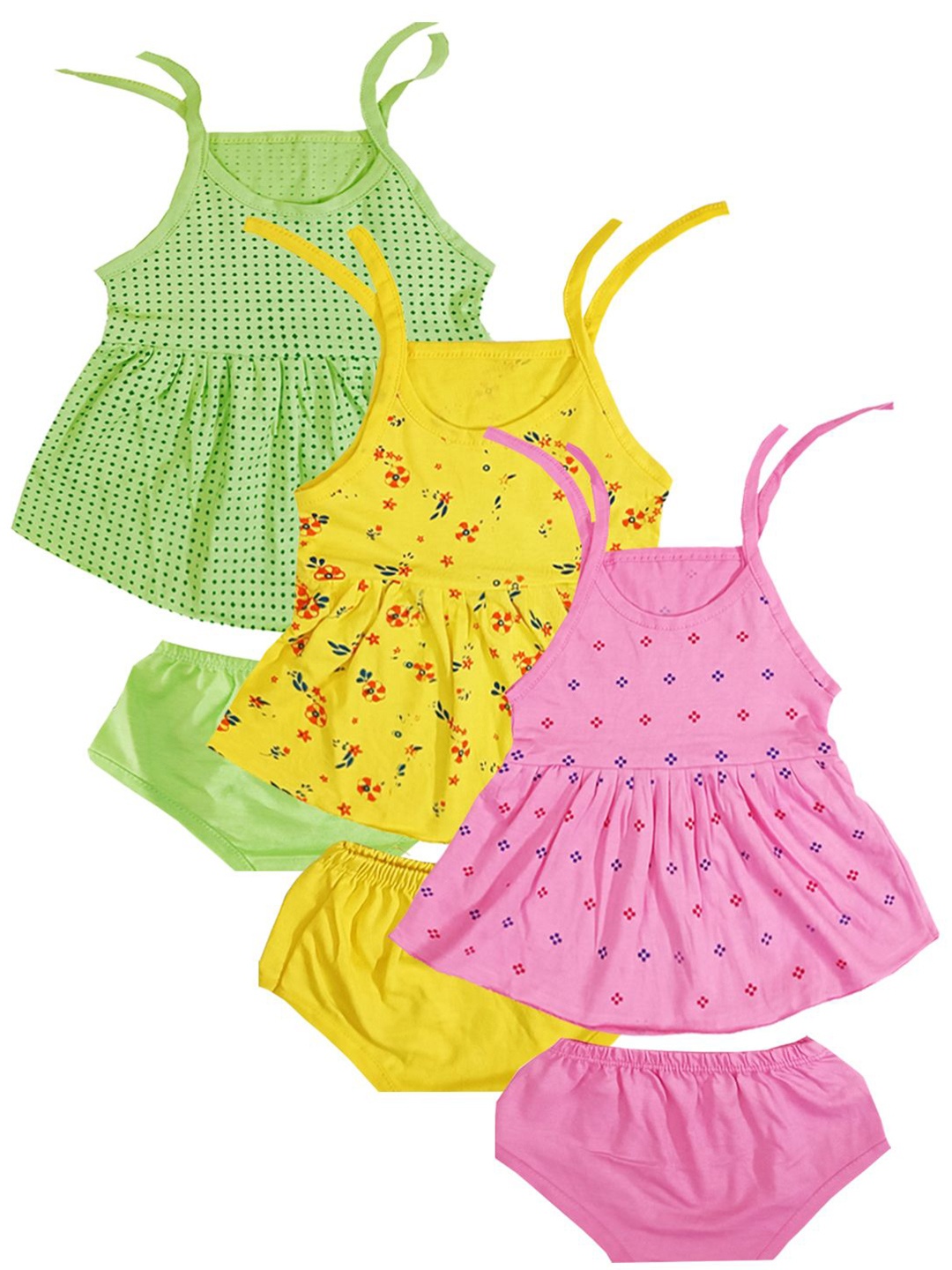 

KidzzCart Girls Pack of 3 Floral Print Fit & Flare Dress, Green