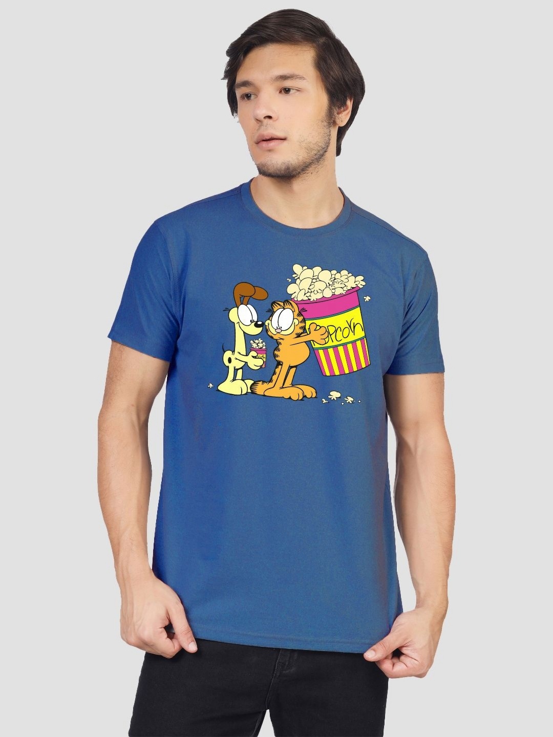 

Greylongg Men Garfield Graphic Printed Round Neck Cotton T-shirt, Blue