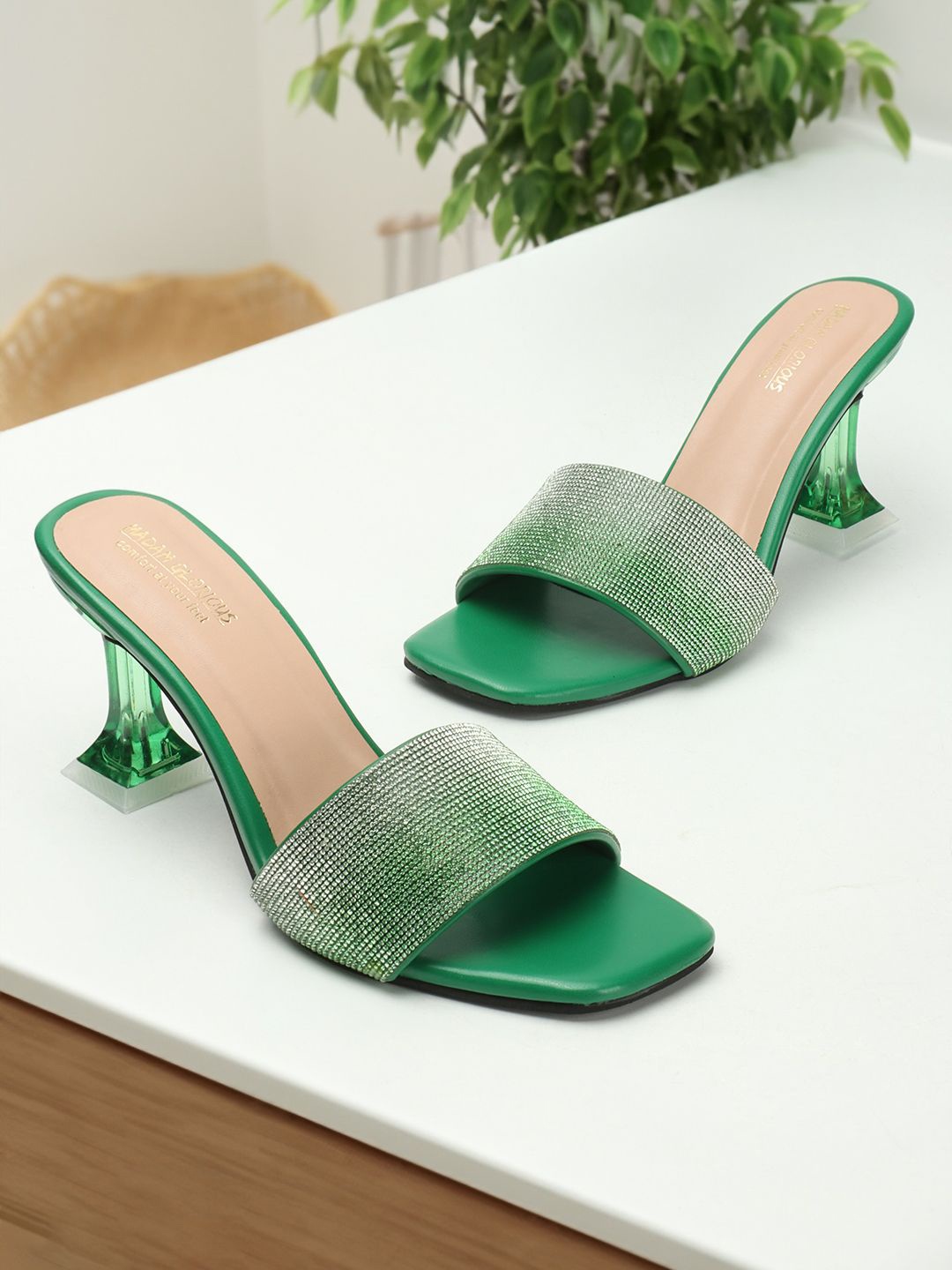 

madam glorious Textured Block Sandals, Green