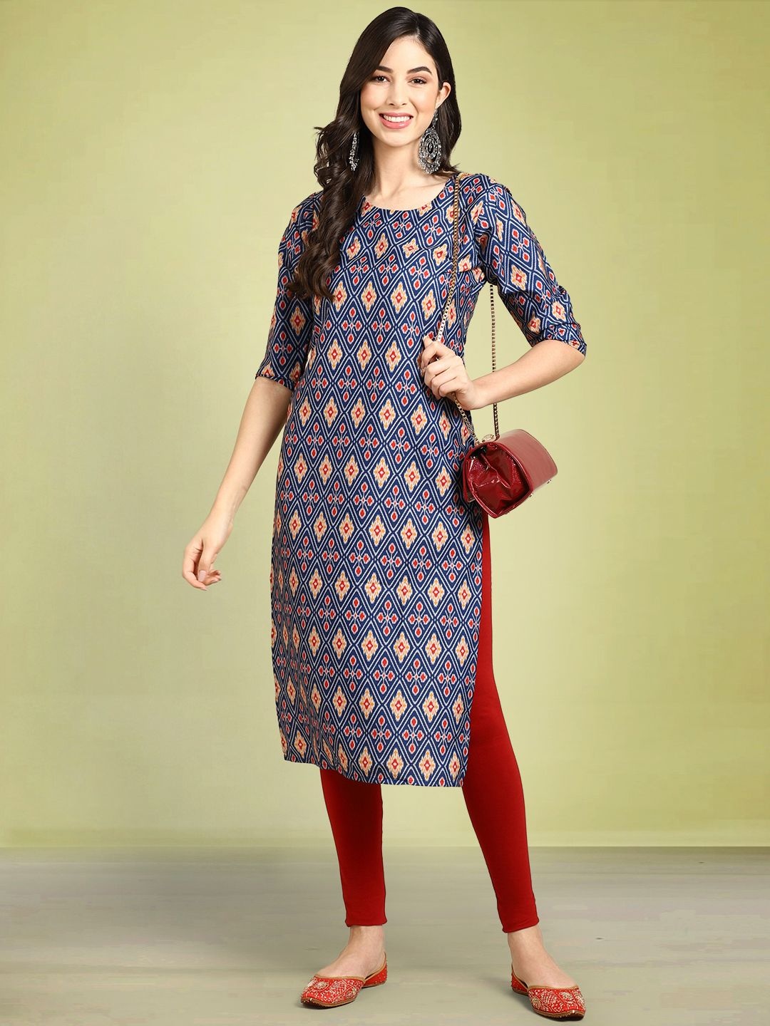 

Moda Rapido Geometric Printed Round Neck Straight Kurtas, Blue