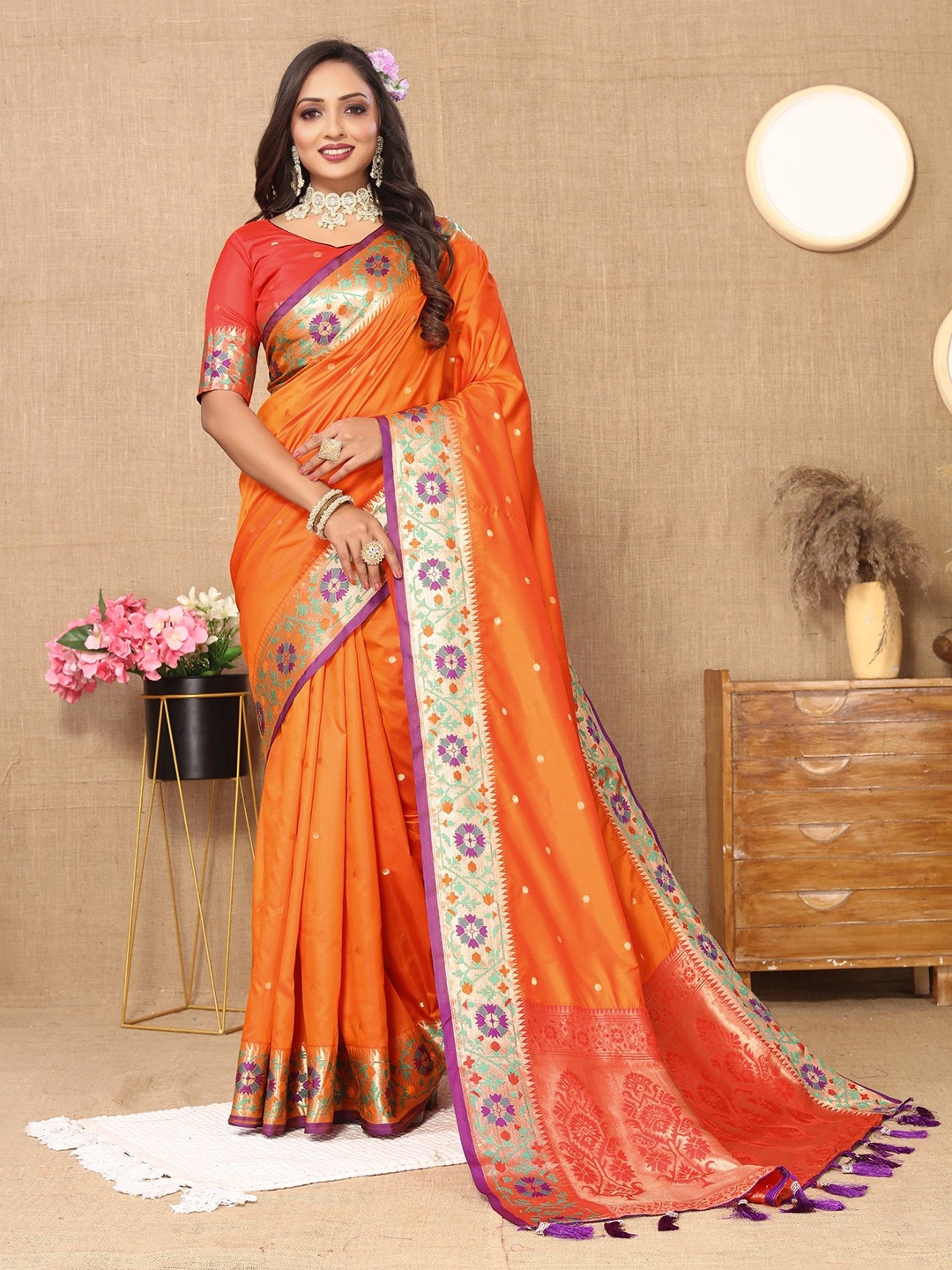 

LeeliPeeri Designer Woven Design Paithani Saree, Orange