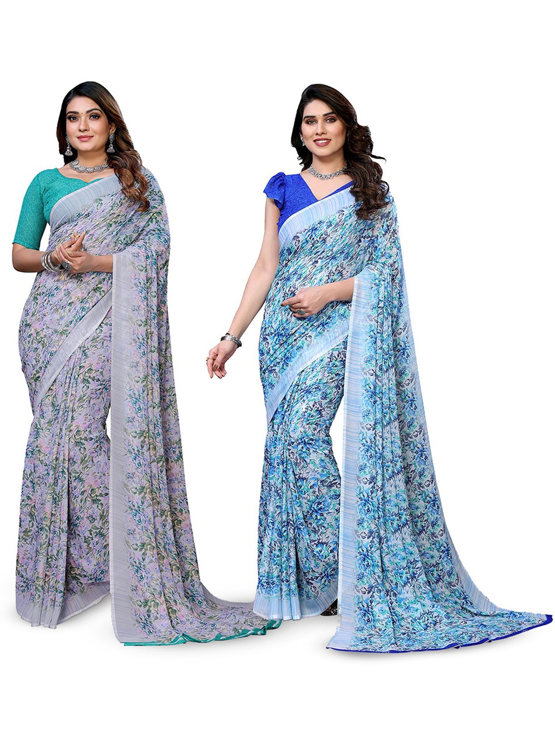 

Moda Rapido Floral Poly Georgette Saree, Grey