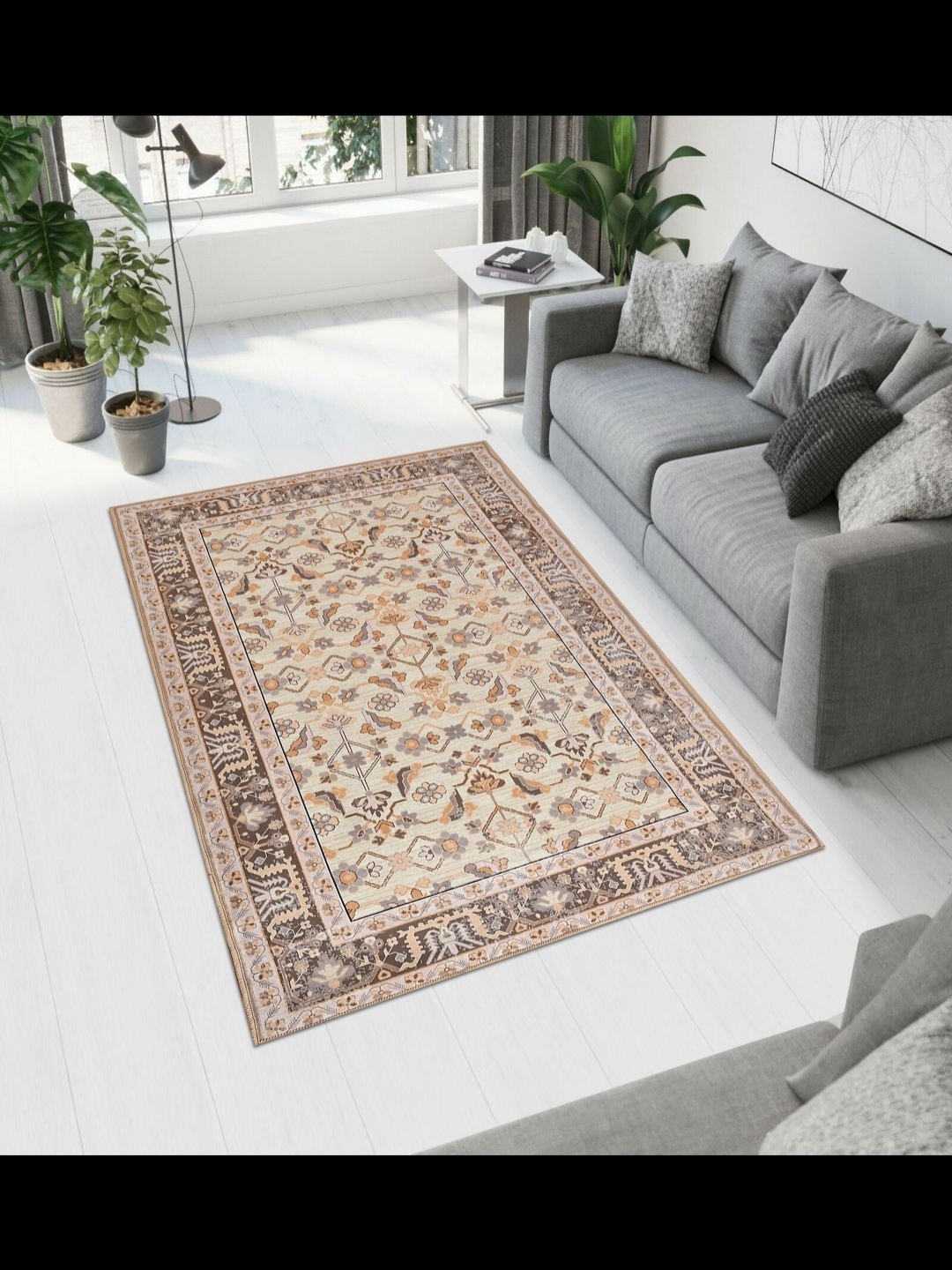 

MAA HOME CONCEPT Beige Floral Anti-Skid Woollen Carpet