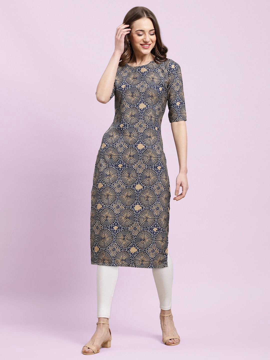 

Moda Rapido Women Printed Straight Kurta, Blue
