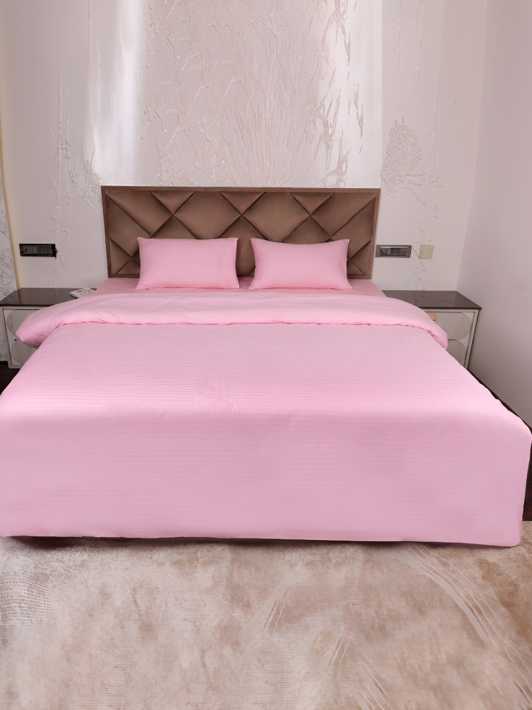 

AJISH Pink Striped Pure Cotton 310 TC Double Size Duvet Cover With 2 PIllow Covers