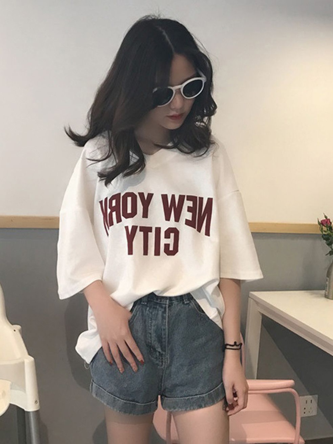 

DressBerry Women Printed V-Neck Applique T-shirt, Cream