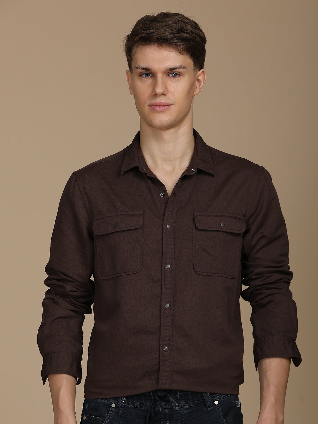 

Marcus - Soft Texture Cotton Shirt - Brown