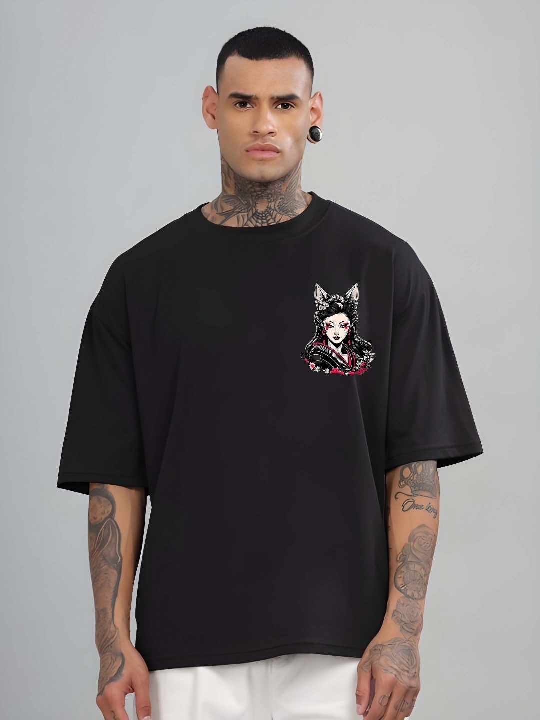

Moda Rapido Men Drop-Shoulder Sleeves Pure Cotton T-shirt, Black
