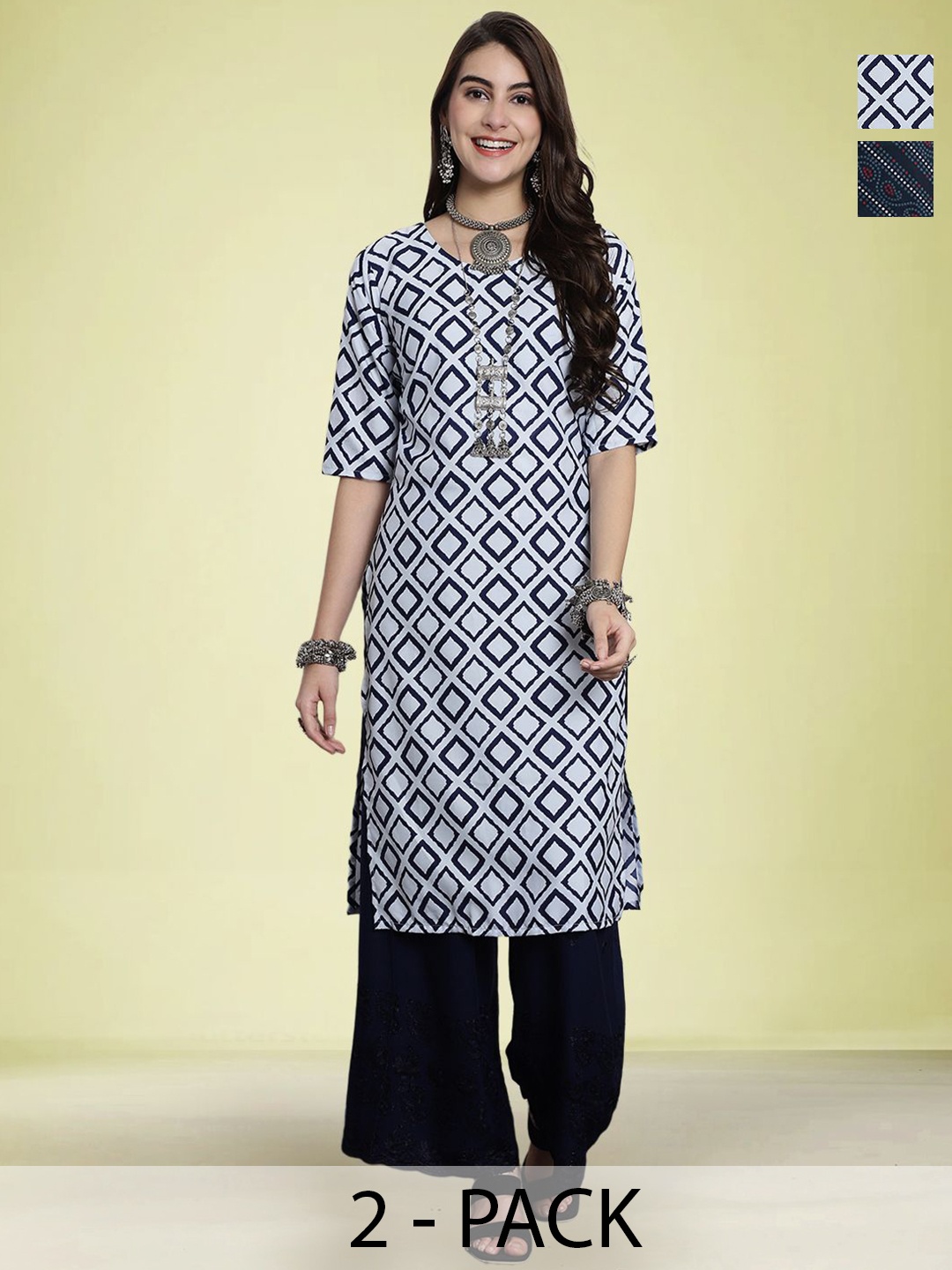 

Moda Rapido Women Pack Of 2 Printed Straight Kurta, Blue