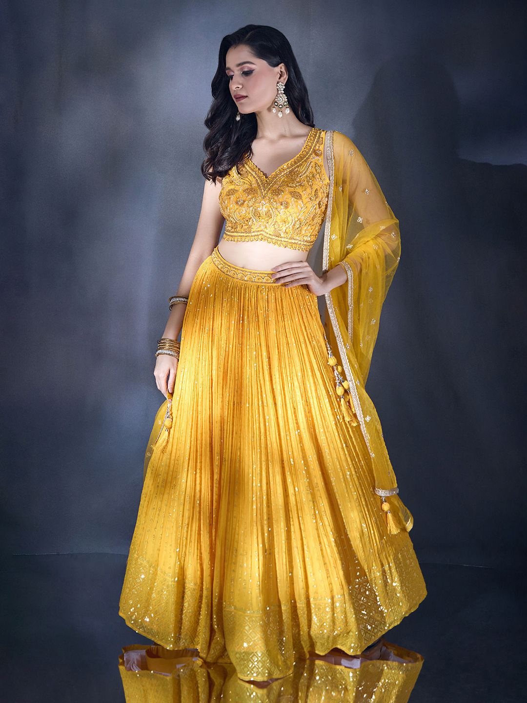 

Alaya Advani Embroidered Beads and Stones Ready to Wear Lehenga & Blouse With Dupatta, Yellow