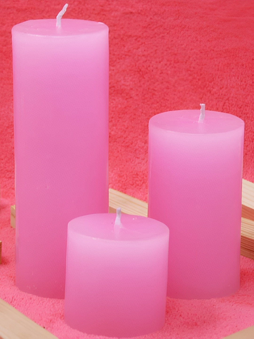 

atorakushon Pink 3 pieces Scented Parraffin Wax Round Pillar Candle