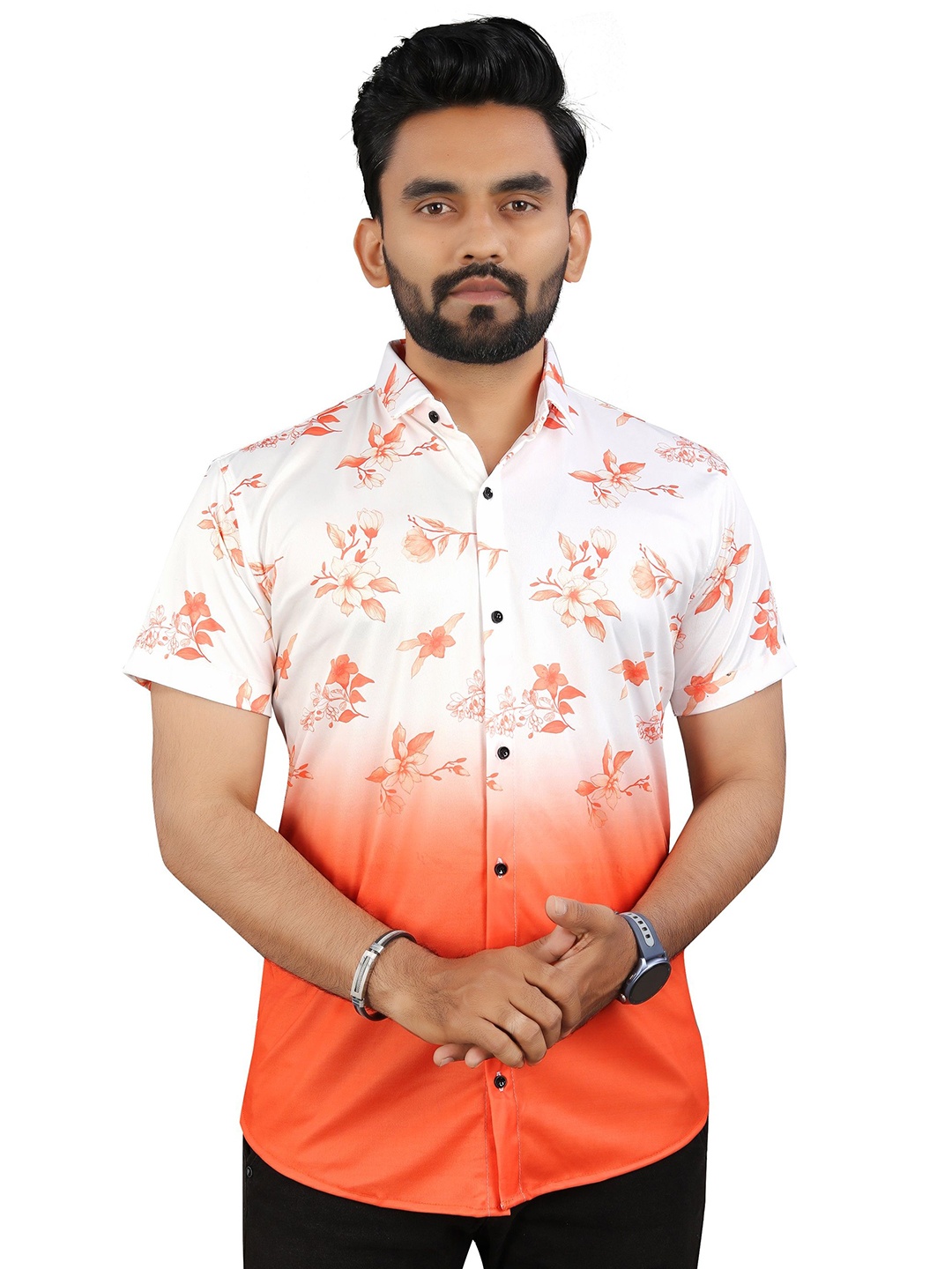 

Fashion FRICKS Men Classic Floral Opaque Printed Casual Shirt, Orange