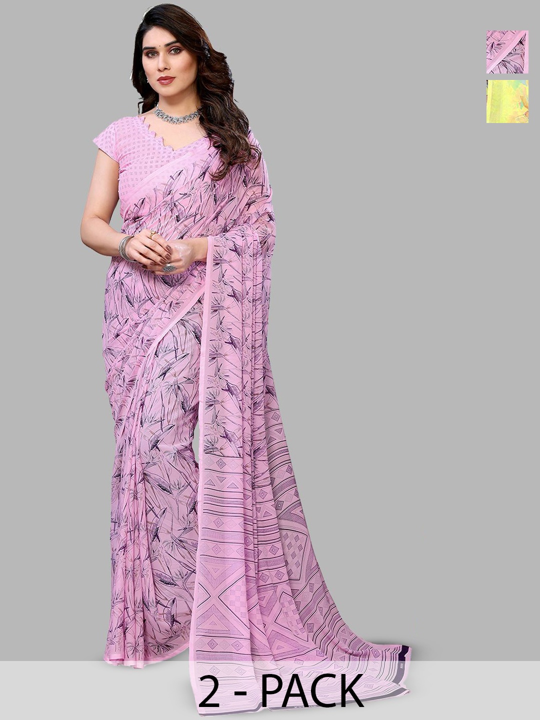 

Moda Rapido Floral Poly Georgette Saree, Pink