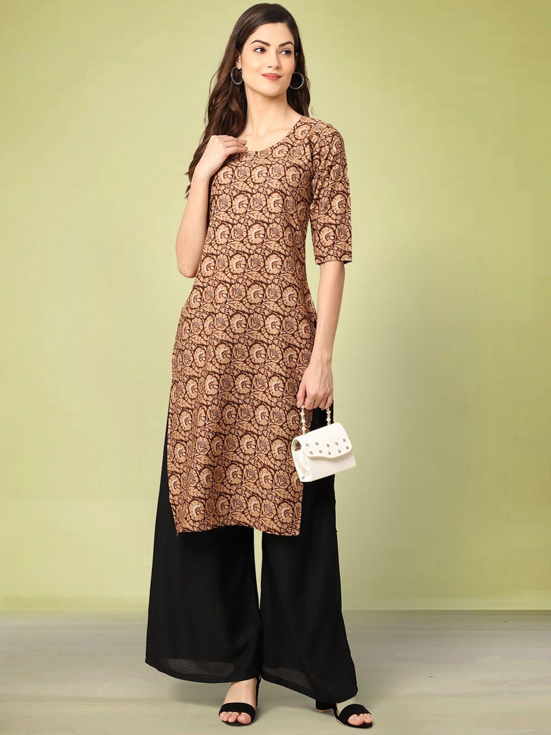 

Moda Rapido Women Printed Straight Kurta, Brown