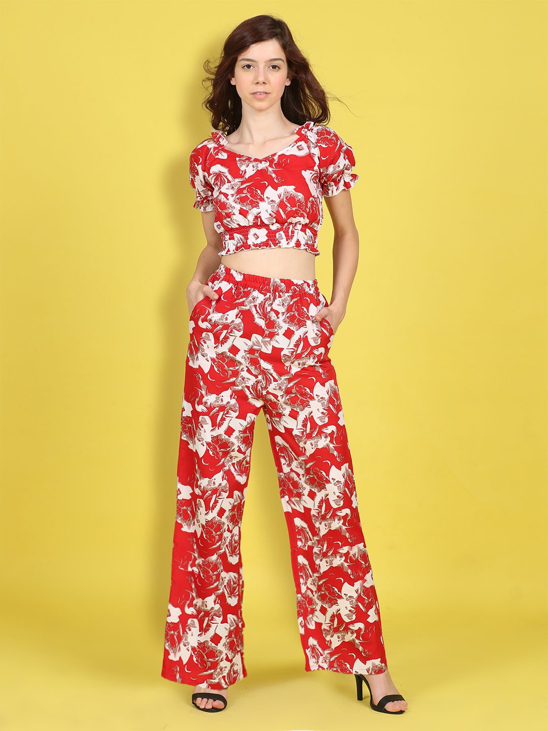 

Cutiekins Girls Printed Top With Palazzos Clothing Set, Red