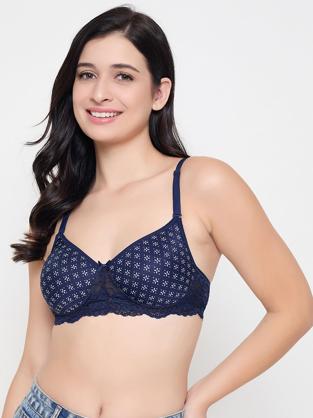 

Clovia Floral Printed Full Coverage Lightly Padded T-shirt Bra, Blue