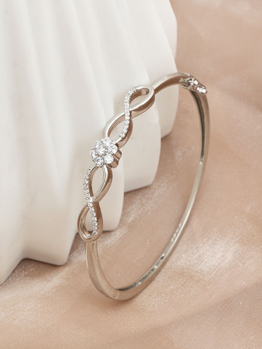 

MAIRA Women Sterling Silver Cubic Zirconia Handcrafted Rhodium-Plated Kada Bracelet