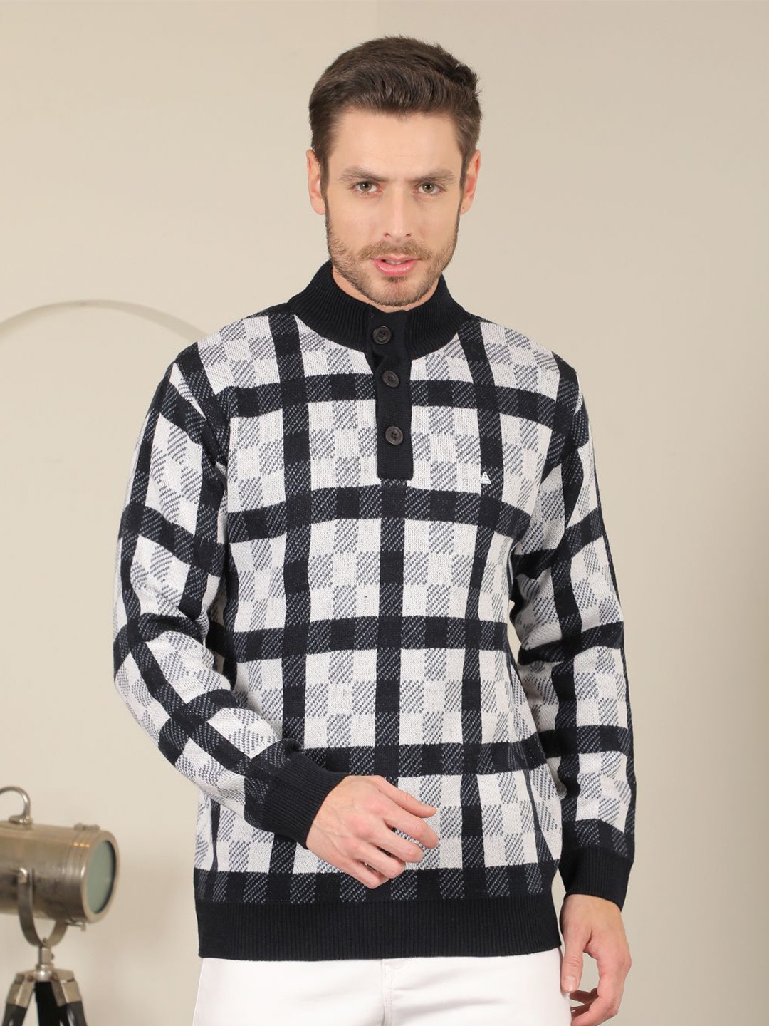 

COBB Men Checked Pullover, Navy blue