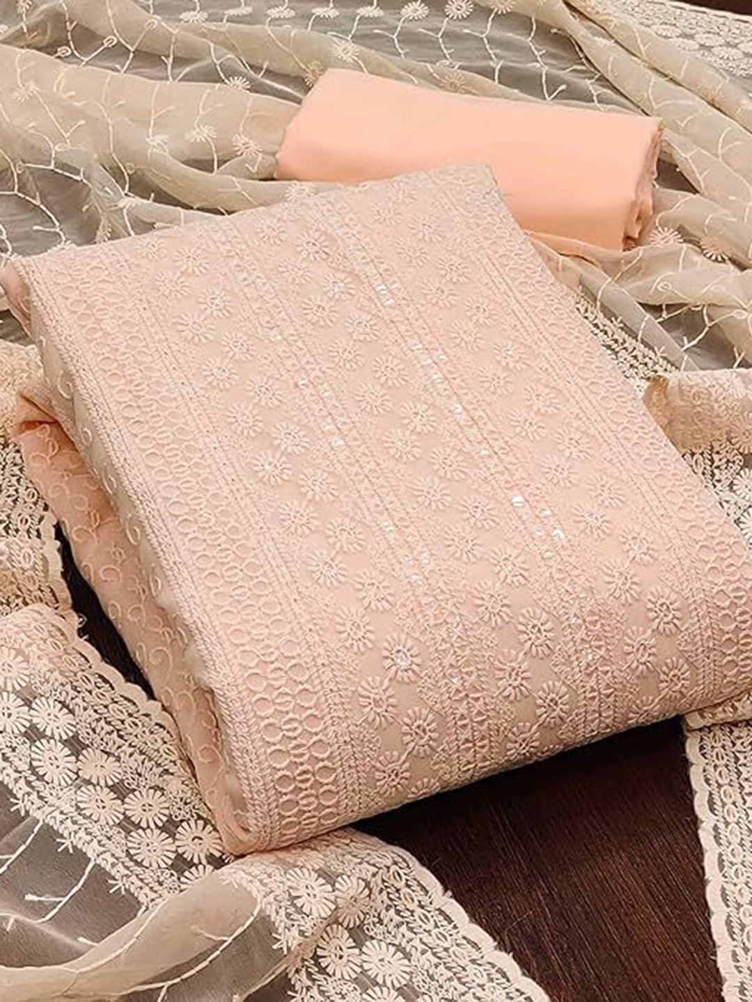 

SWARNGANGA TEX Embroidered Unstitched Dress Material, Peach
