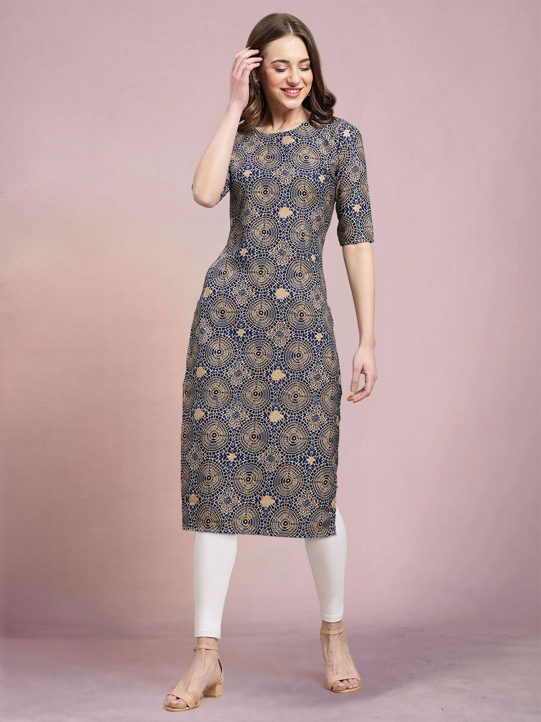 

Moda Rapido Geometric Printed Straight Kurta, Blue