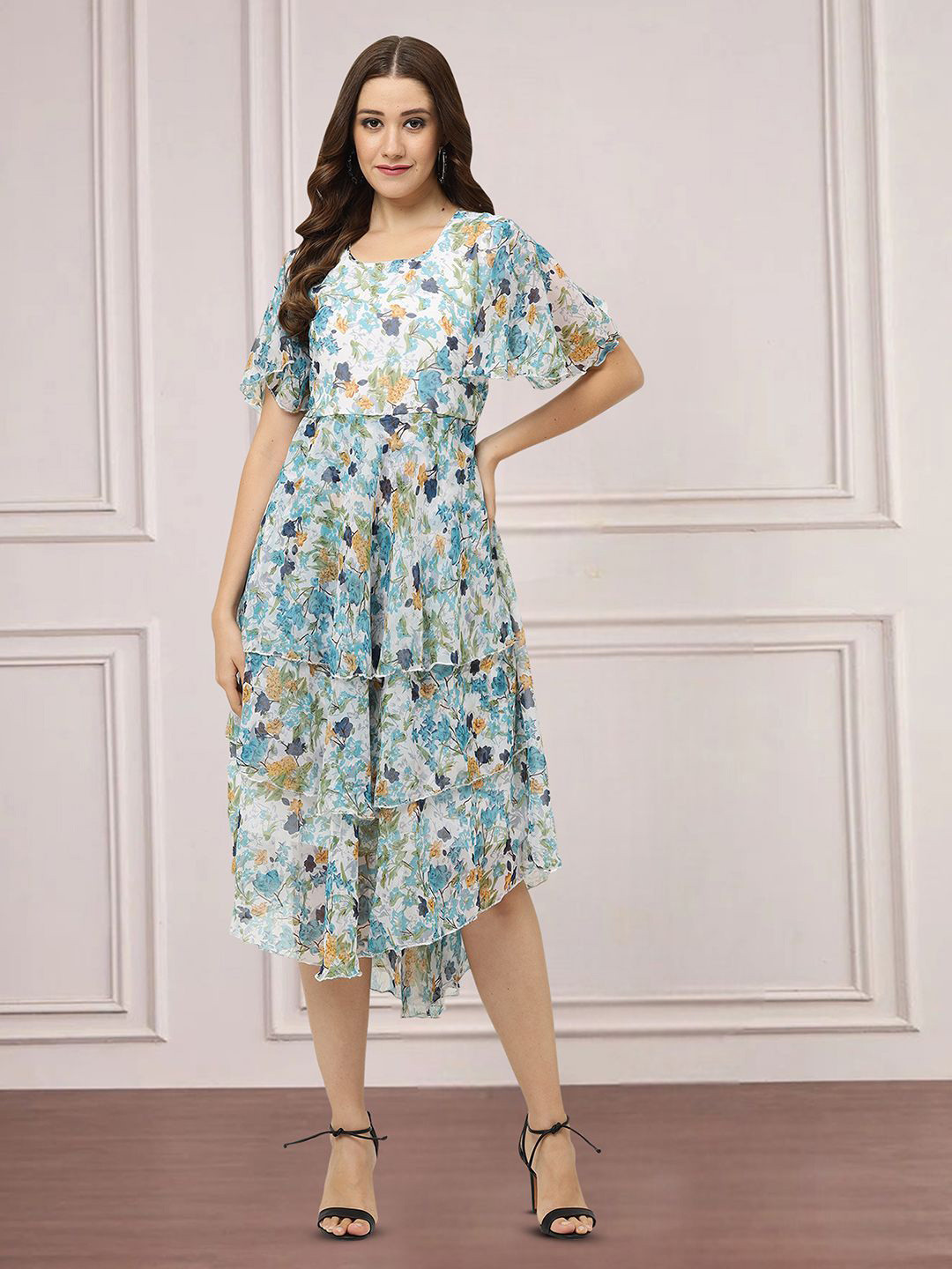 

MISS AYSE Floral Print Applique Fit & Flare Dress, Multi
