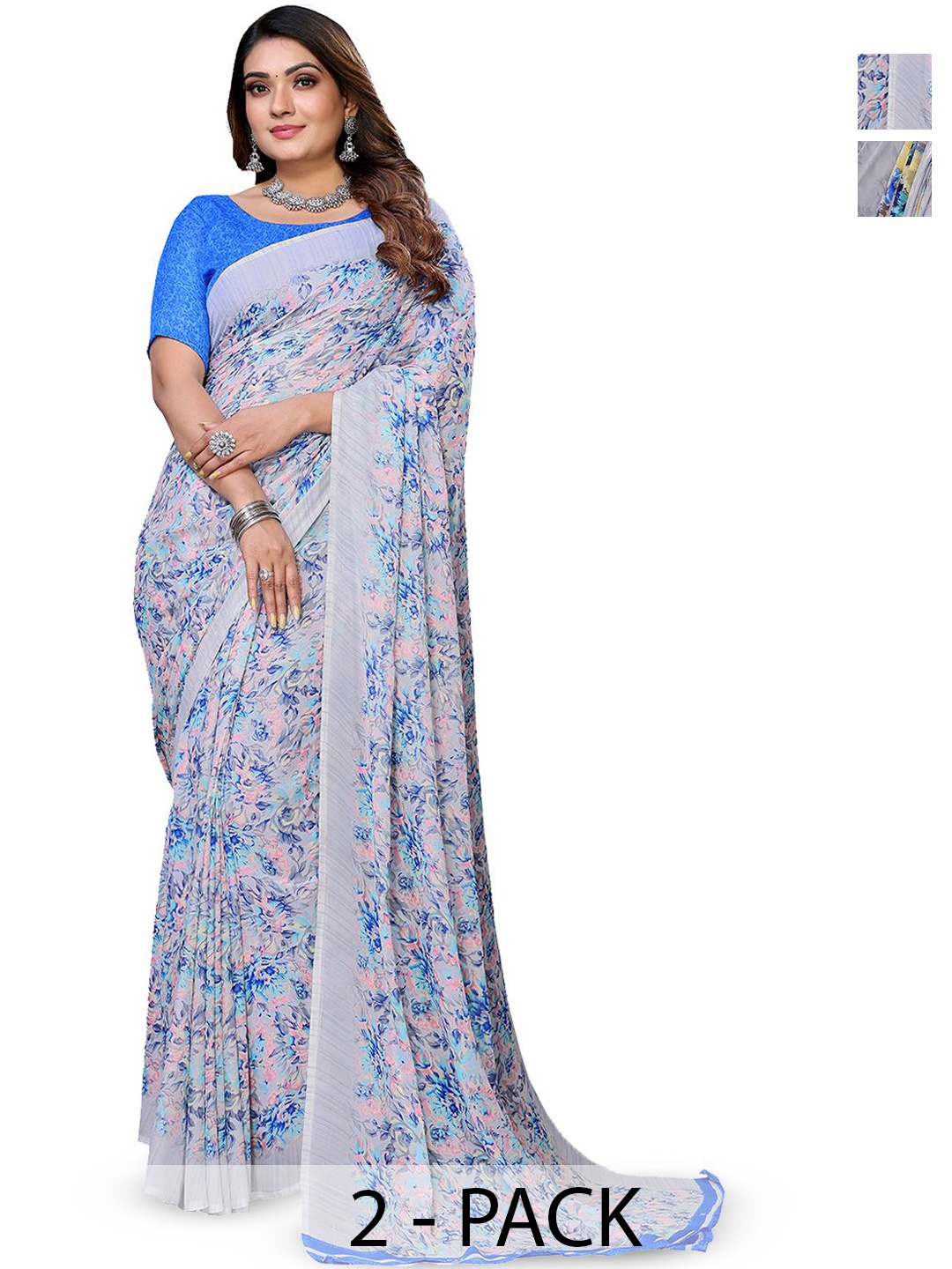 

Moda Rapido Floral Poly Georgette Saree, Grey