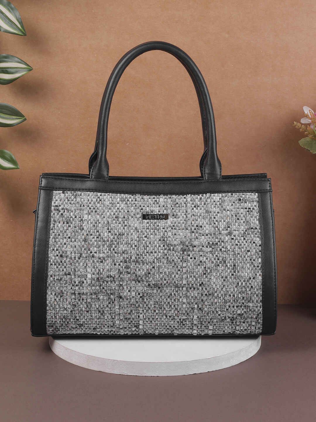 

Metro Embellished PU Structured Satchel with Cut Work, Black