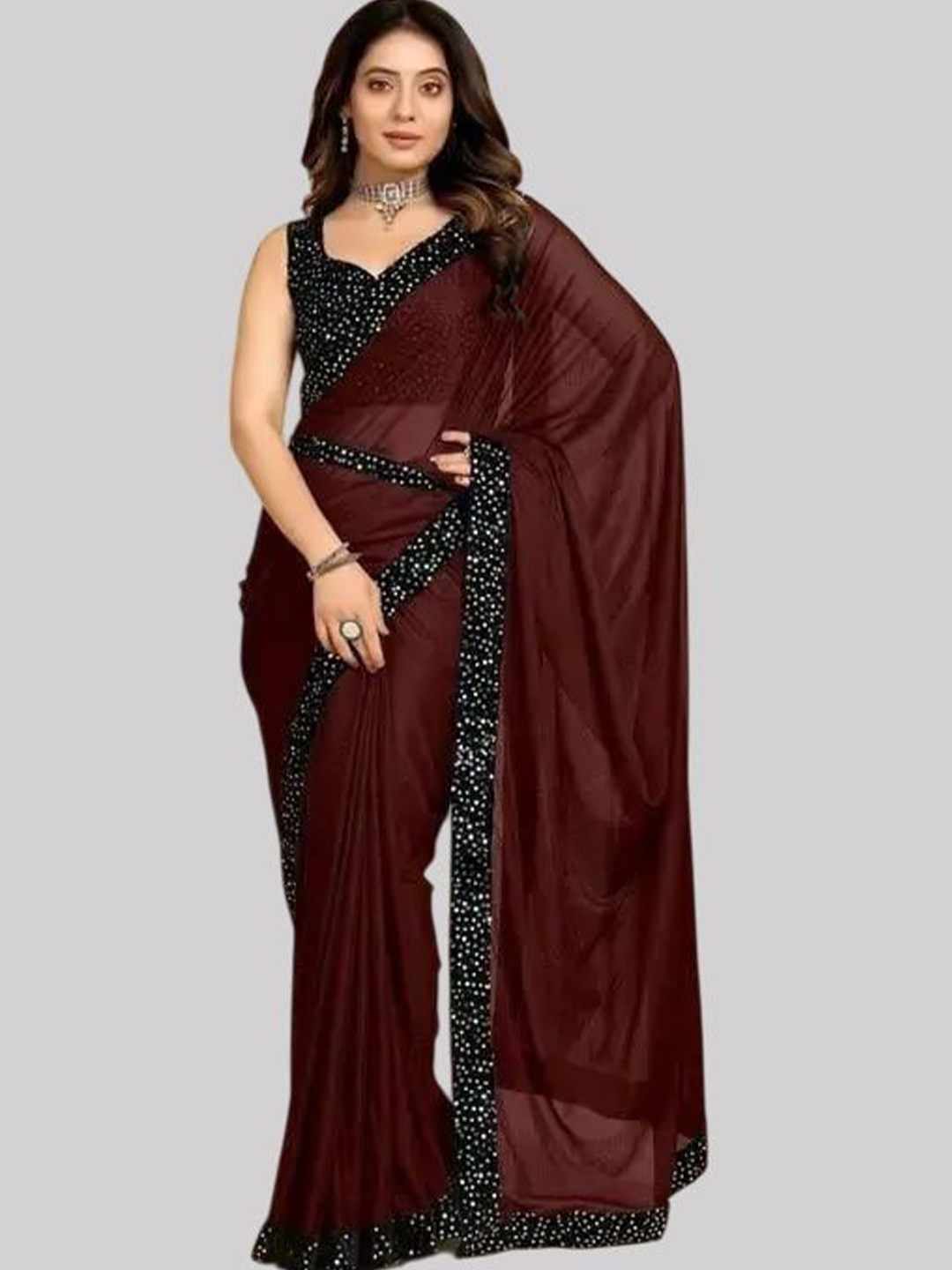 

Caracola Sequinned Saree, Maroon