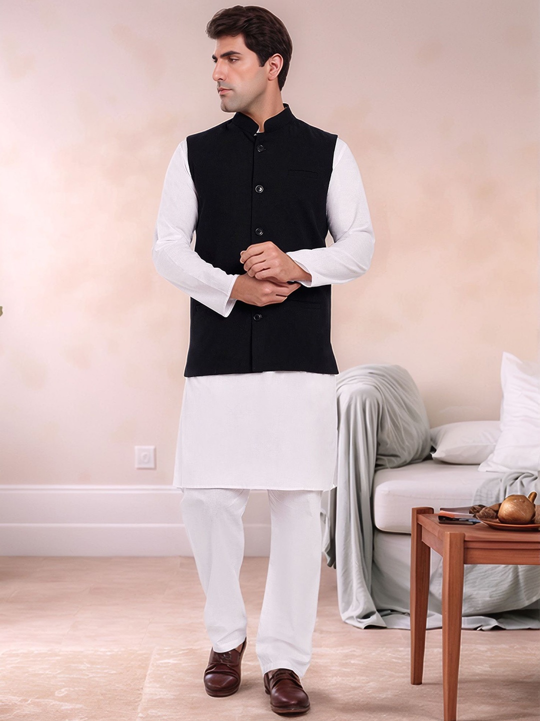 

Moda Rapido Men Regular Pure Cotton Kurta with Pyjamas, Black