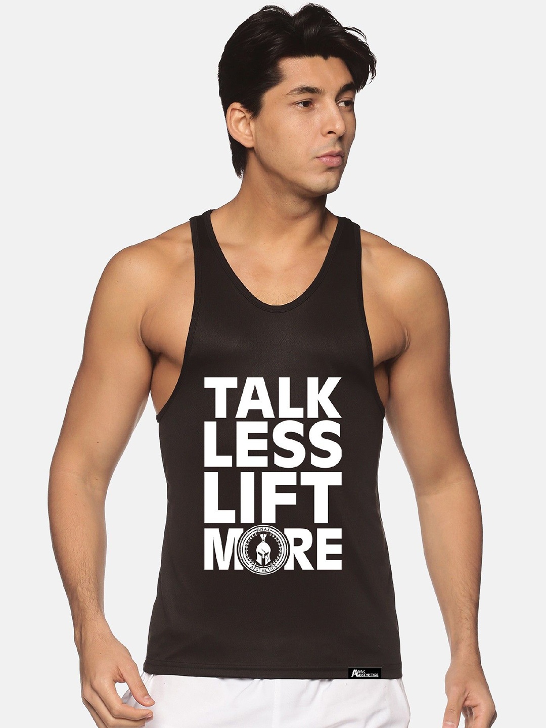 

Anax Aesthetics Men Polyester Dri-Fit Printed Sleeveless Sando Gym Vest Stringer Tank Top, Black